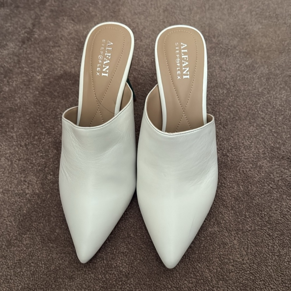 beautiful designer shoes by Alfani in white and green color